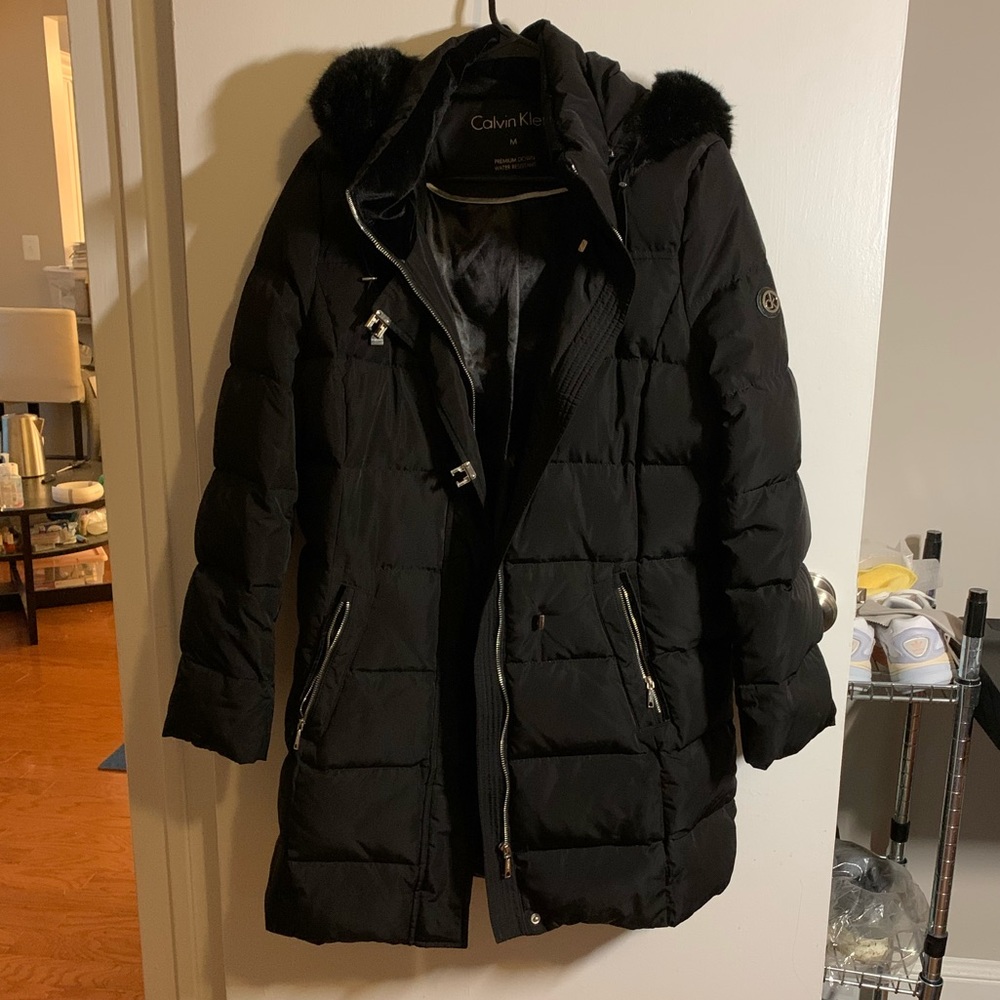 Calvin Klein faux fur hood coat